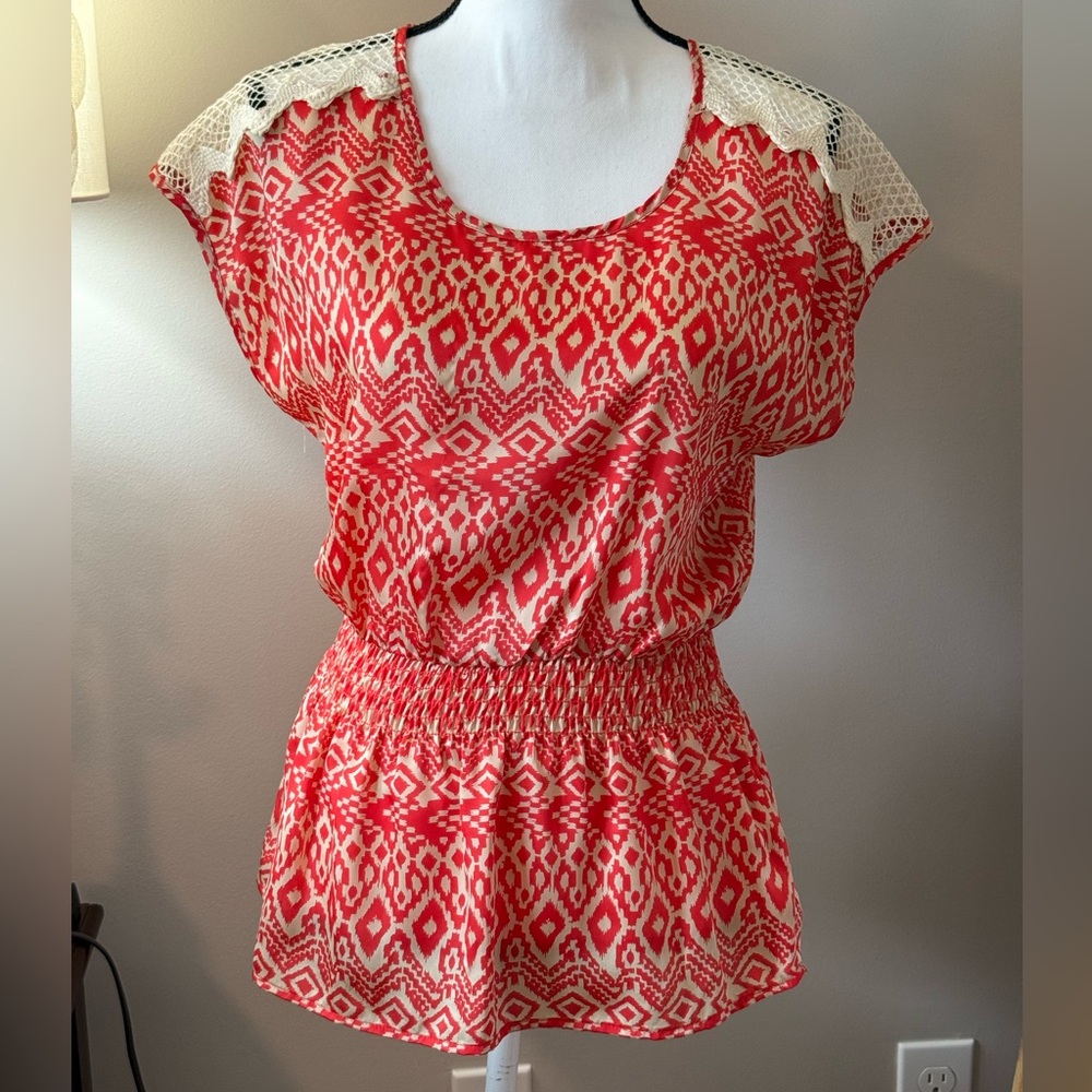 Collective Concepts Orange and Cream Blouse